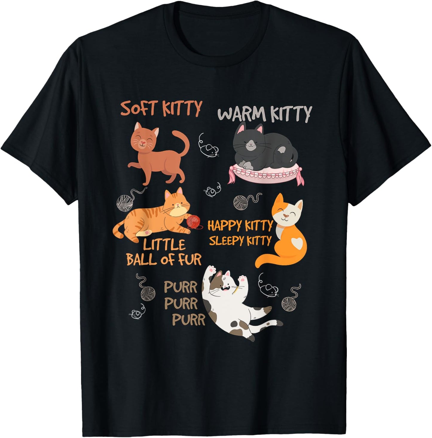Soft Kitty Warn Kitty Ball Of Fur Sleepy Kitty Happy Kitty T-Shirt - T-Shirt | Black