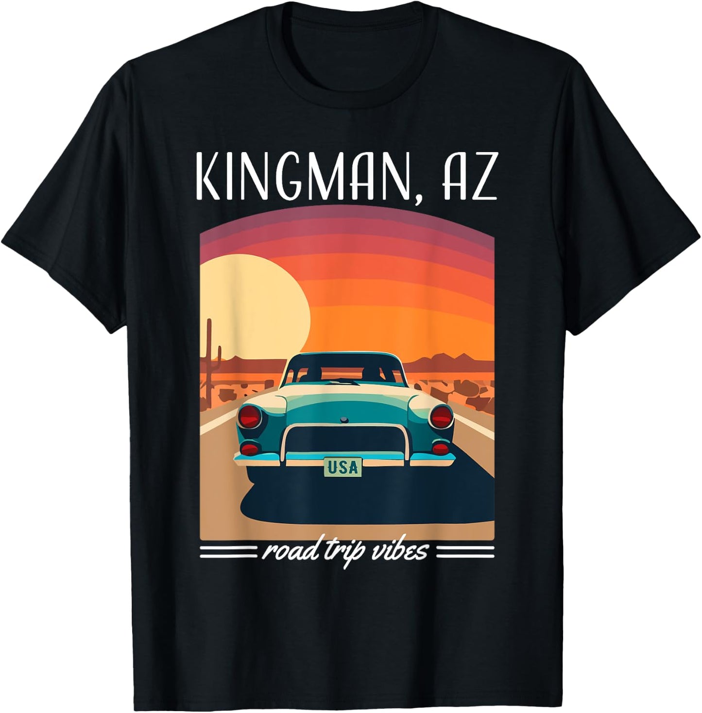 Kingman AZ Retro Highway Nostalgic Vintage Car Design T-Shirt - T-Shirt | Black