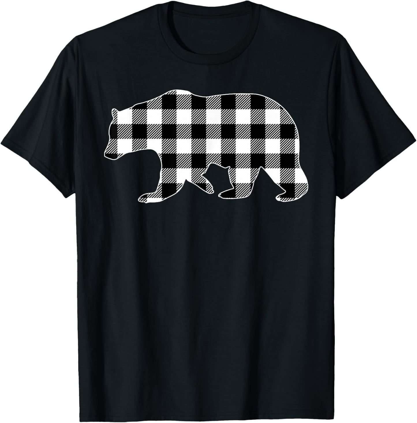 Black and White Buffalo Plaid Bear Christmas Pajama T-Shirt - T-Shirt | Black