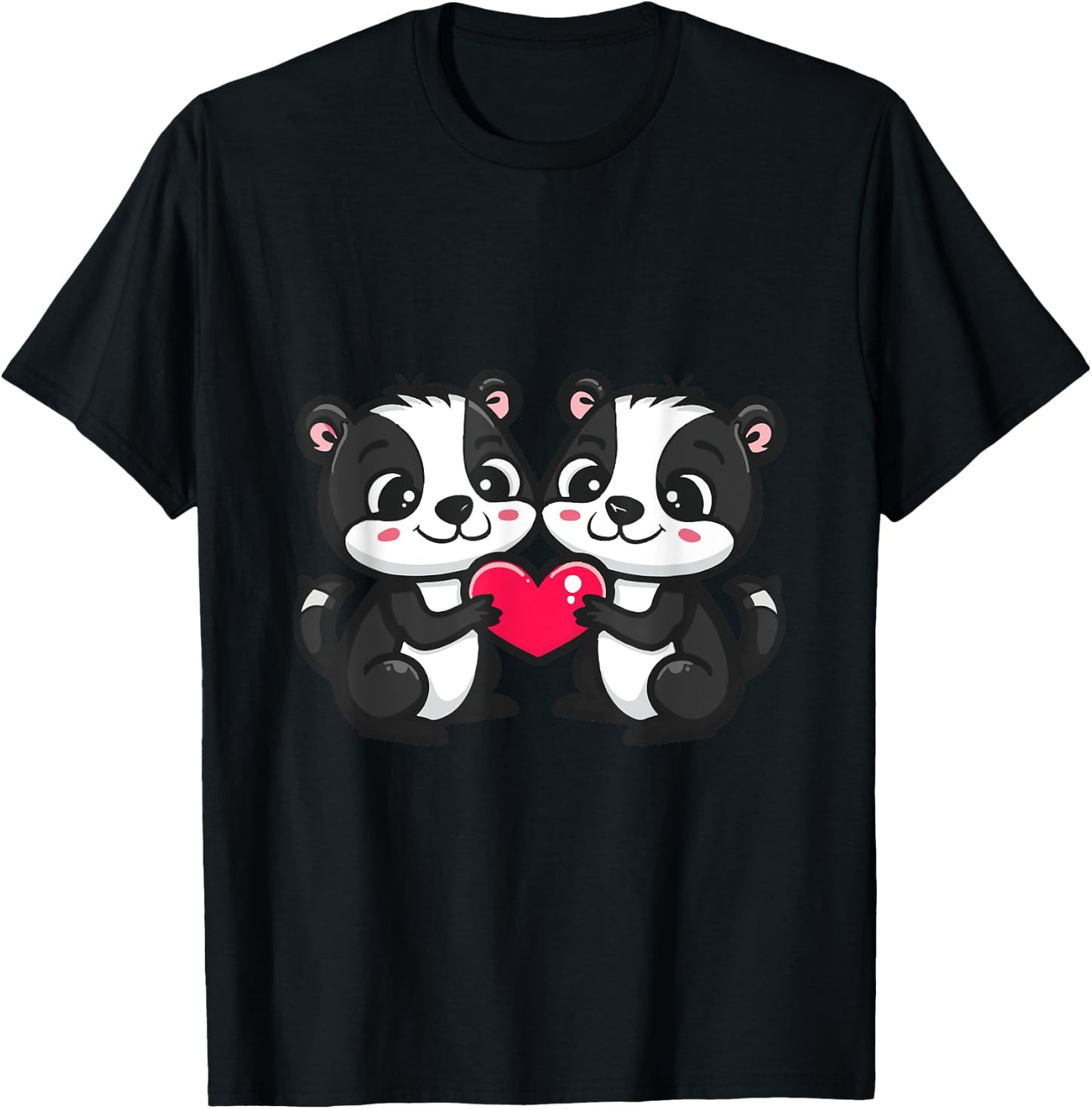 Cute Skunk in Love Couple Heart | Valentines Day T-Shirt - T-Shirt | Black