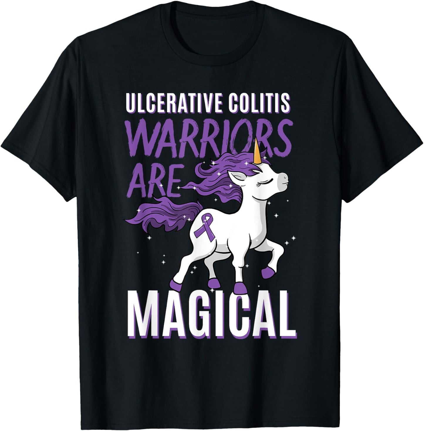 Ulcerative Colitis Awareness IBD Unicorn Purple Ribbon Gift T-Shirt - T-Shirt | Black