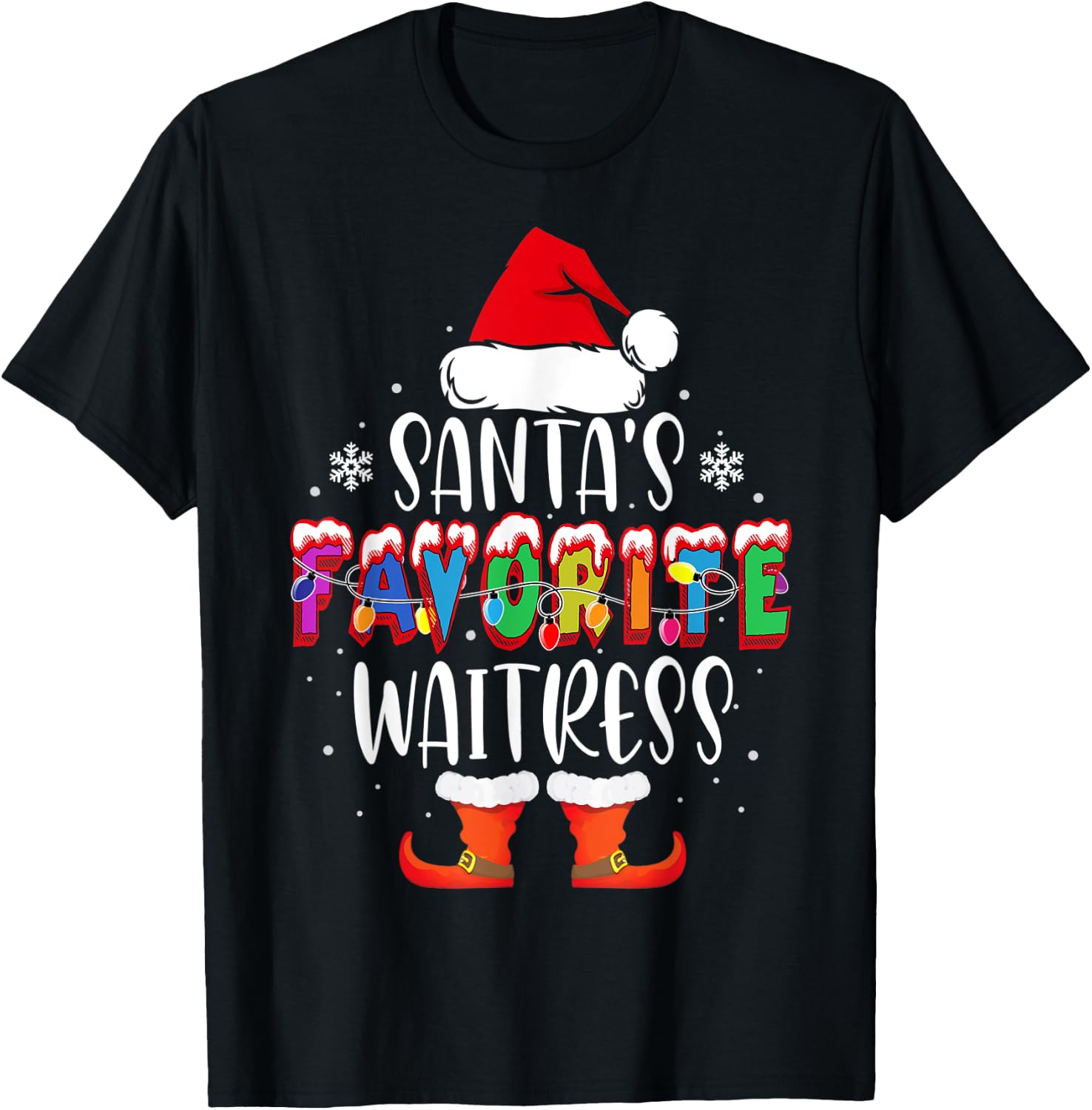Santa's Favorite Waitress Funny Christmas Santa Gift T-Shirt - T-Shirt | Black