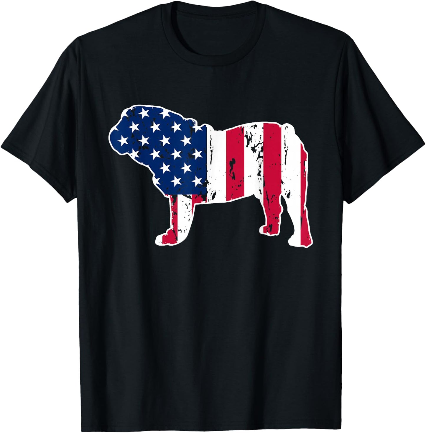 English Bulldog Dog Lovers American Flag 4th of July T-Shirt - T-Shirt | Black