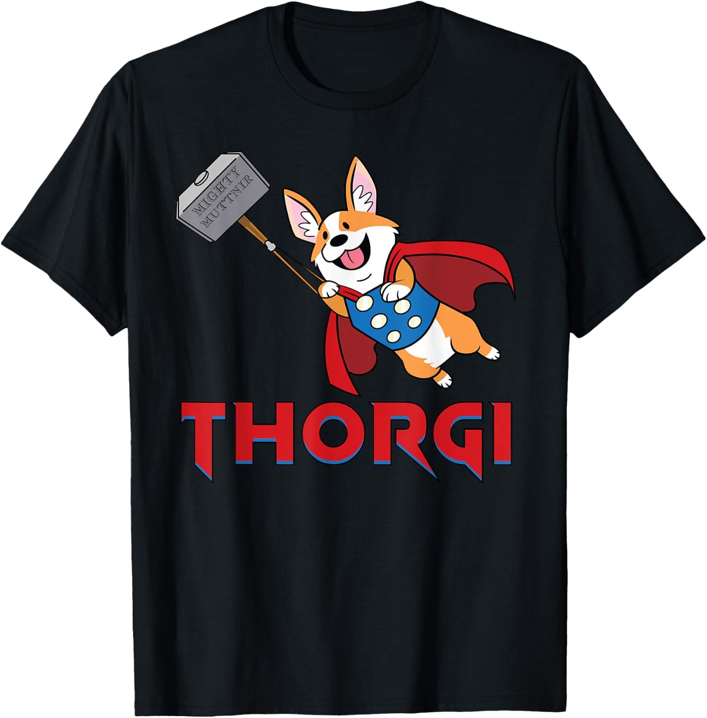 Thorgi and the Mighty Muttnir Corgi Norse God Parody T-Shirt - T-Shirt | Black
