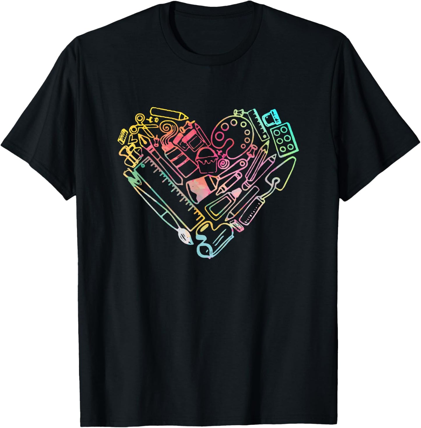 Heart Shape Love Watercolor Art Teacher Artists Painter T-Shirt - T-Shirt | Black