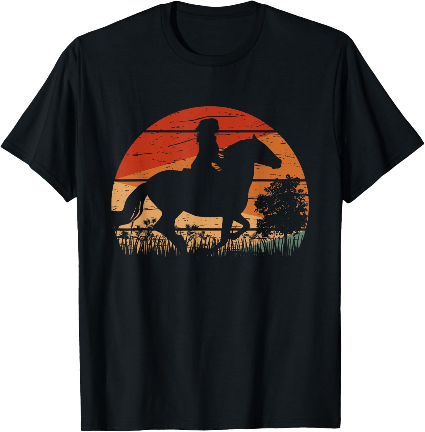 Girl Horse Riding Retro Style Vintage Cowgirl Rodeo Ranch T-Shirt - T-Shirt | Black