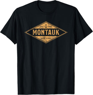 Montauk New York Souvenir Vacation Vintage Badge T-Shirt - T-Shirt | Black