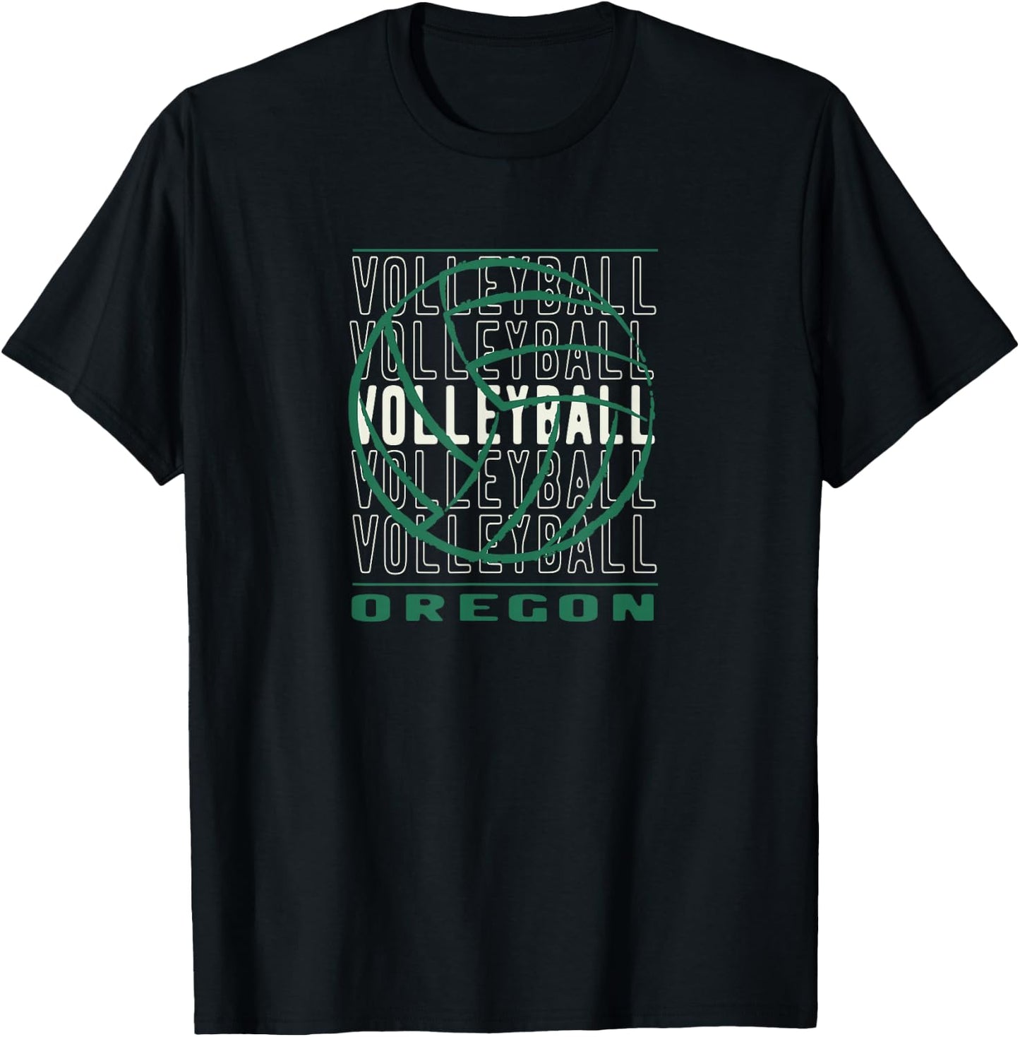 Volleyball Oregon Merch Oregon Volleyball - Black, -Adults, Small, Short Sleeve, Classic Fit, , Modern Graphic, Christmas, Graphic, Volleyball, Cotton Blend T-Shirt - T-Shirt | Black