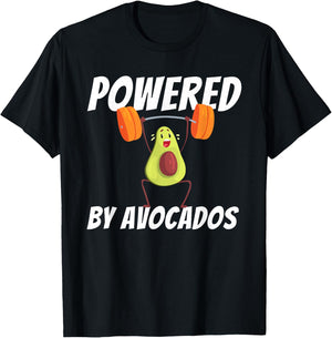 Powered By Avocados Barbell Gym - Avocado Lover & Guacamole T-Shirt - T-Shirt | Black