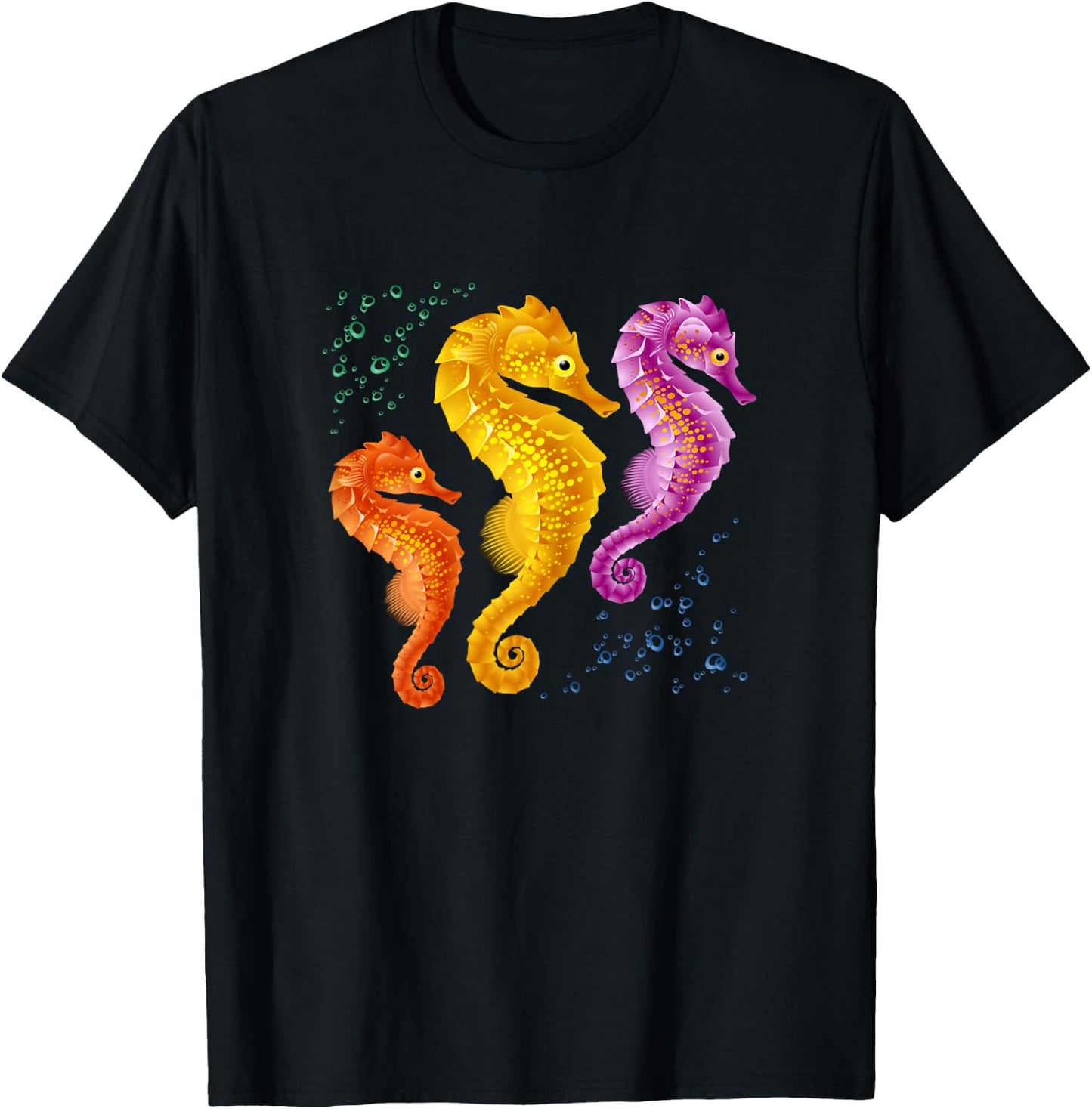 Girls Seahorse Retro Vintage Marine Fish T-Shirt - T-Shirt | Black