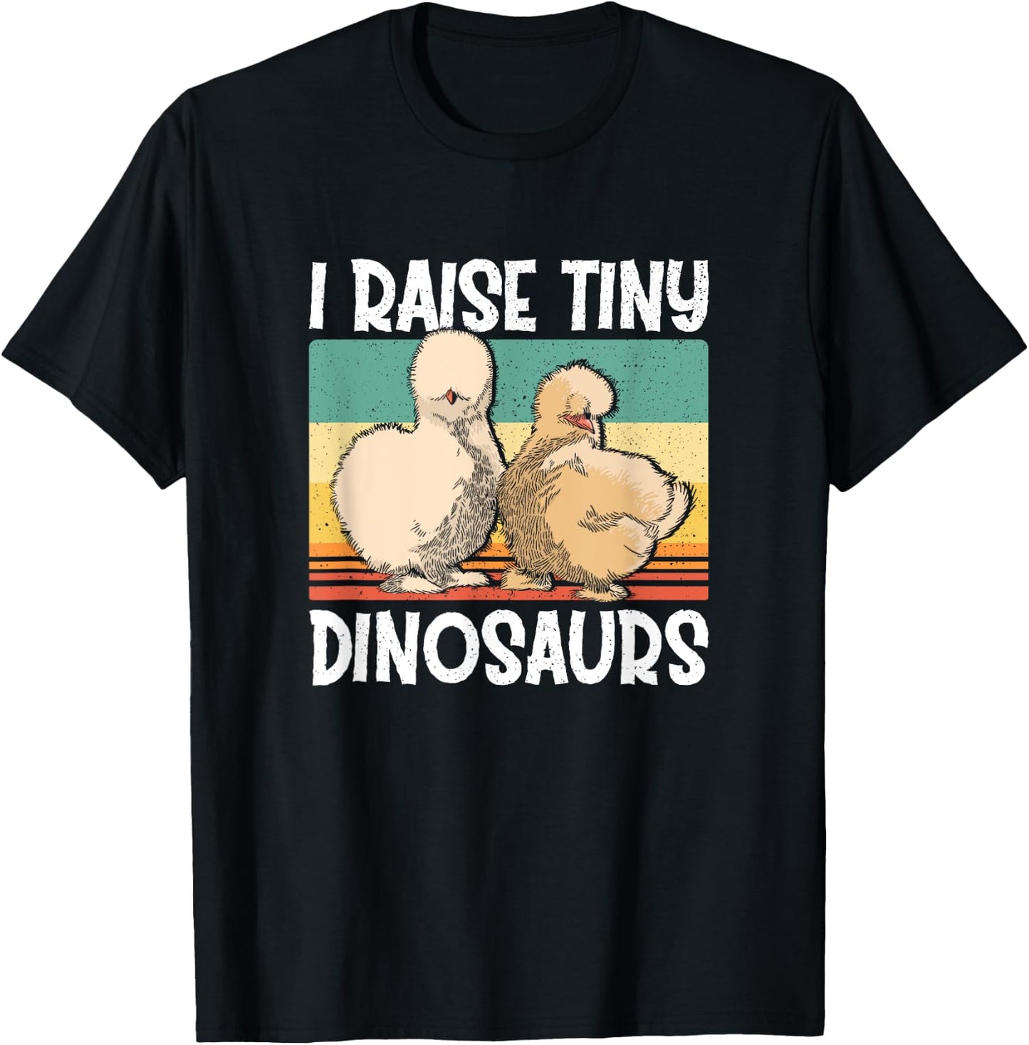 Retro Vintage I Raise Tiny Dinosaurs Silkie Chicken Lover T-Shirt - T-Shirt | Black