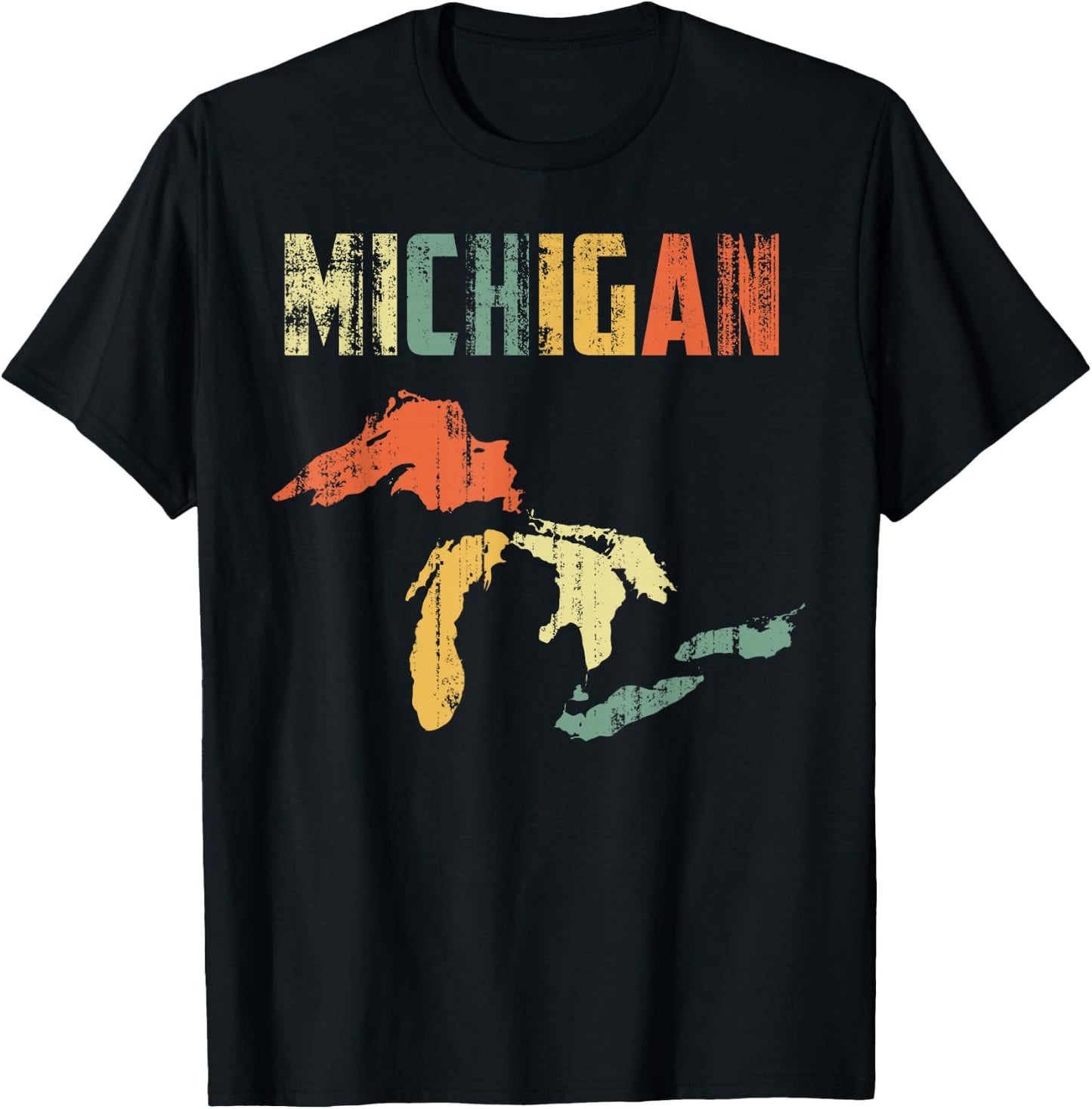 The Great Lakes Largest Water Retro Color Michigan MI Pride Small T-Shirt - T-Shirt | Black