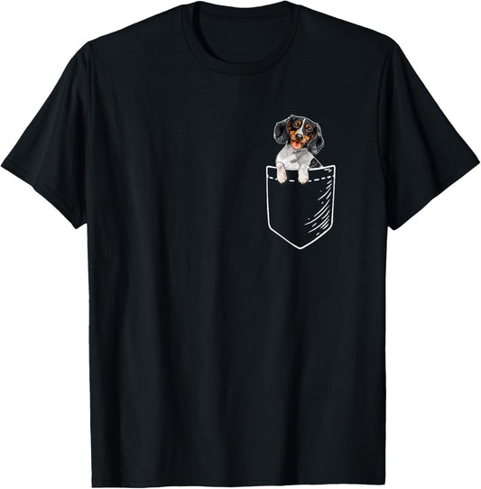 Funny Kids Pocket Piebald Dachshund Lover T-Shirt - T-Shirt | Black