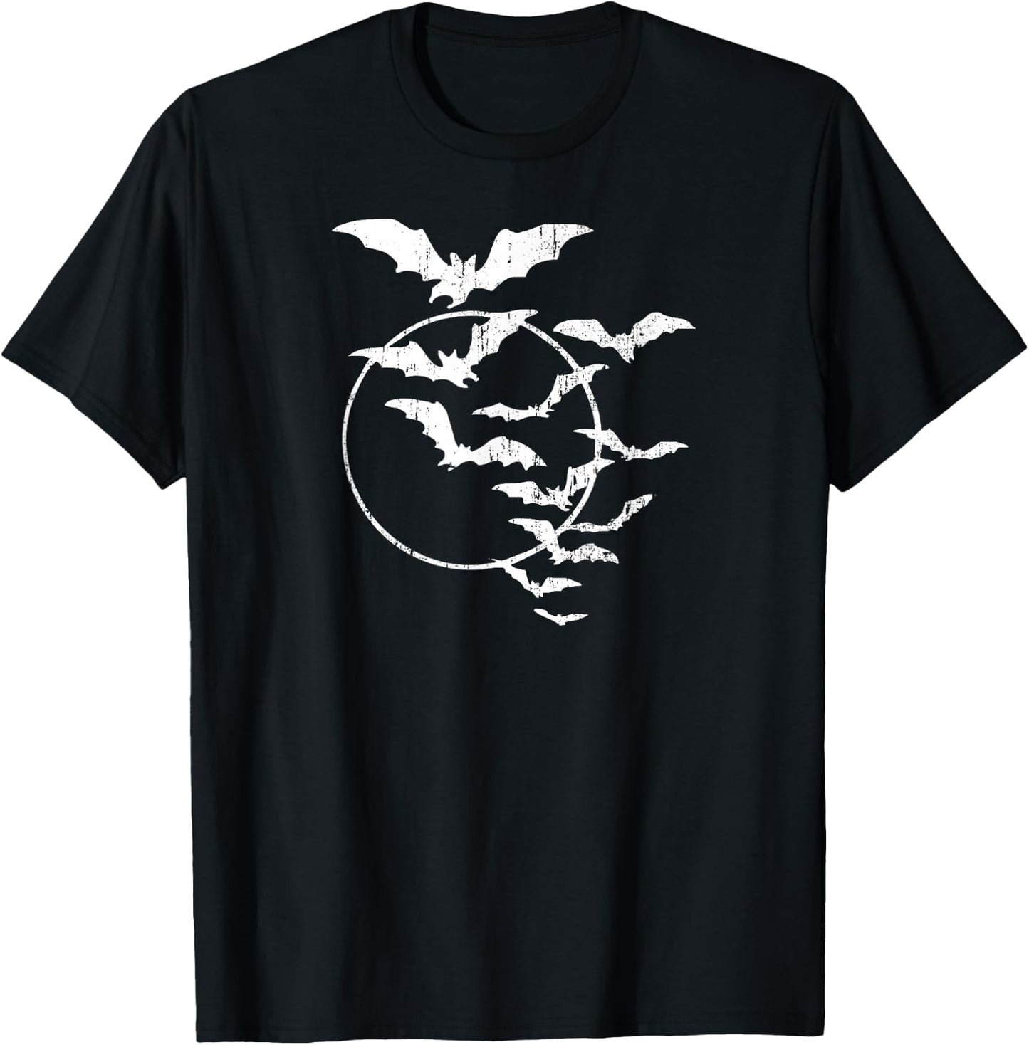 Halloween Swarm of Bats Full Moon Spooky Vintage Art Graphic T-Shirt - T-Shirt | Black