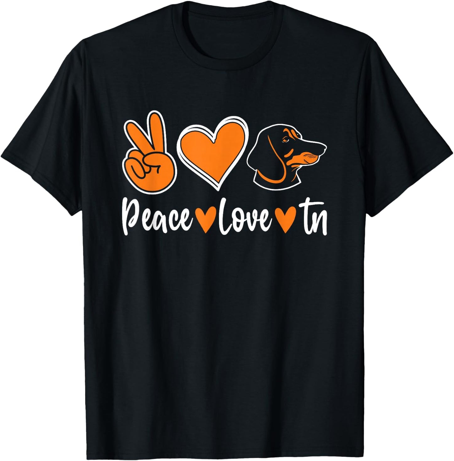 Peace Love Tn Hound Orange Tennessee Dog Lover T-Shirt - T-Shirt | Black