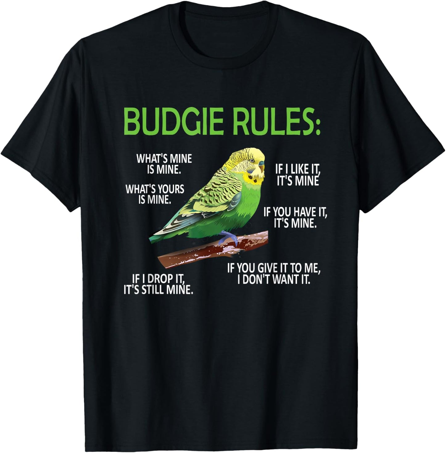Budgie Rules | Budgie Lover Parakeet Bird Budgerigar T-Shirt - T-Shirt | Black