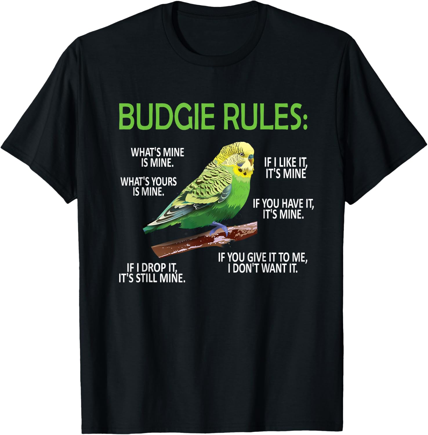 Budgie Rules | Budgie Lover Parakeet Bird Budgerigar T-Shirt - T-Shirt | Black