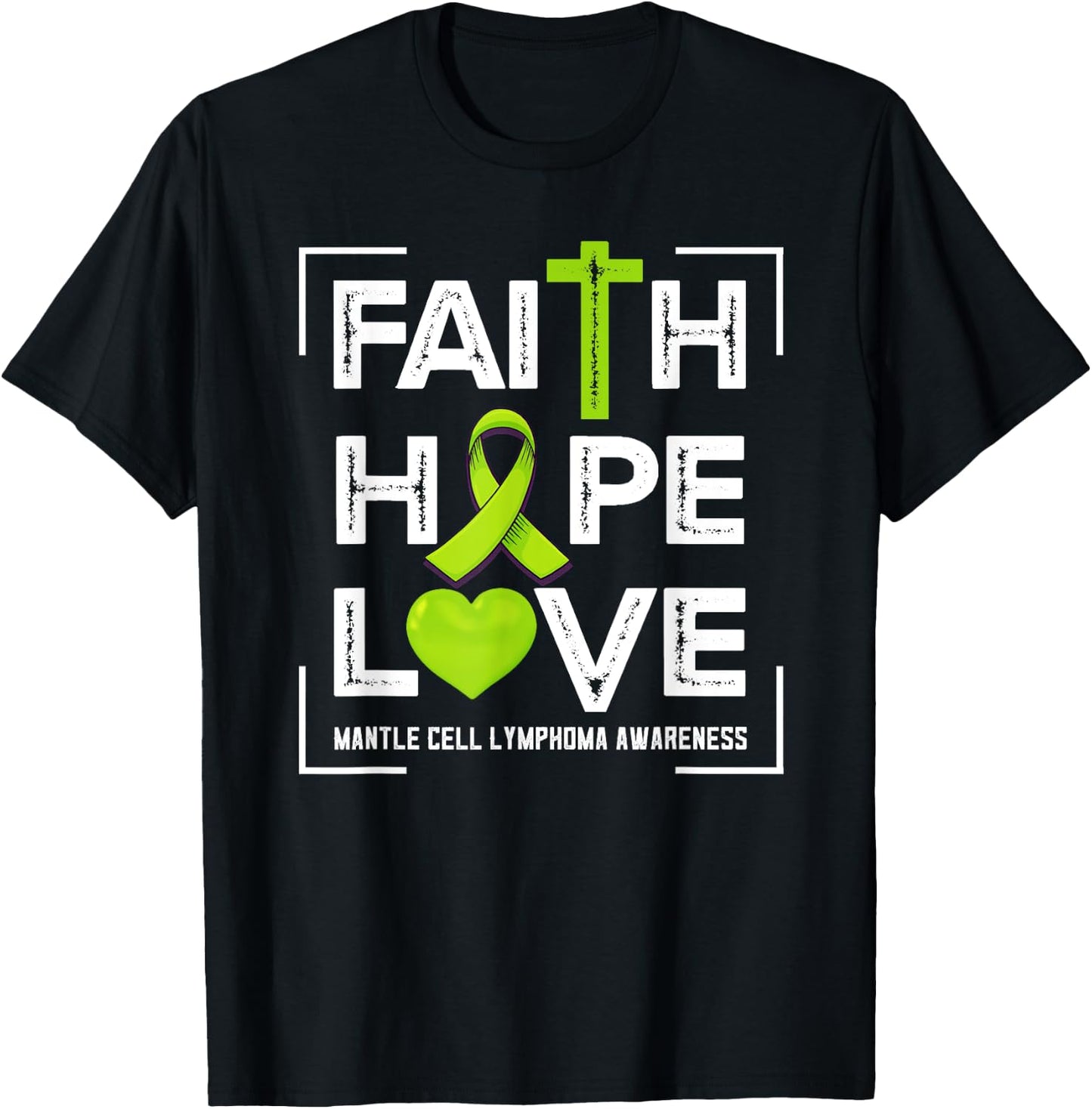 Faith Hope Love Mantle Cell Lymphoma Awareness T-Shirt - T-Shirt | Black