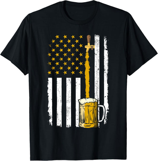 Pouring Beer American Flag Vintage 4th of July Craft Brewery Men T-Shirt - T-Shirt | Black