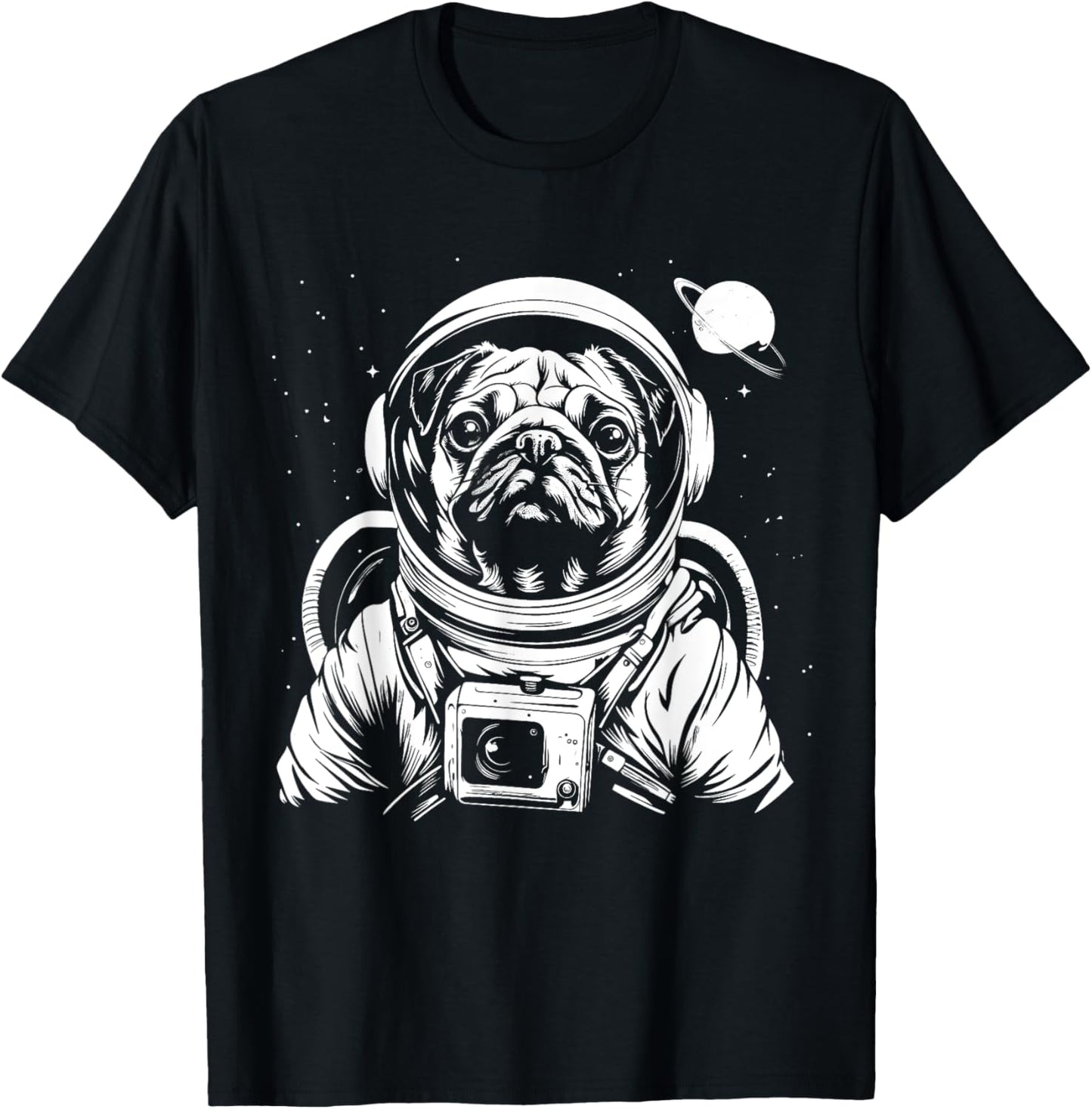 Pug Astronaut Funny Cute Dog Space Suit Men Women Girls Kids T-Shirt - T-Shirt | Black