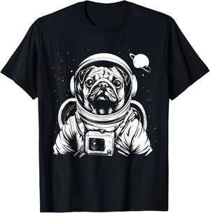 Pug Astronaut Funny Cute Dog Space Suit Men Women Girls Kids T-Shirt - T-Shirt | Black