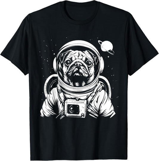 Pug Astronaut Funny Cute Dog Space Suit Men Women Girls Kids T-Shirt - T-Shirt | Black