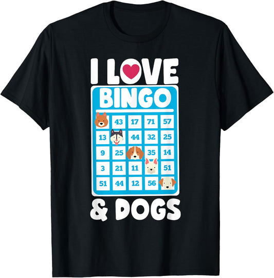 I Love Bingo And Dogs Board Games Canine Puppy Dog Gift Women Girls Kids T-Shirt - T-Shirt | Black