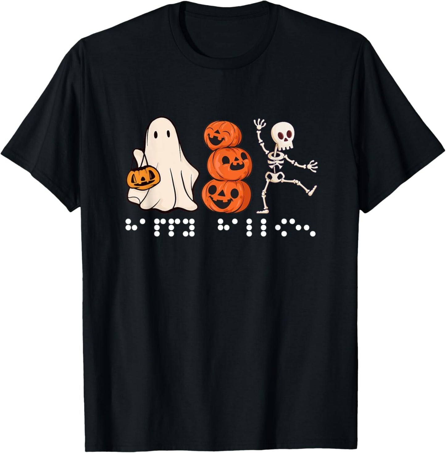 Simulated Braille Halloween Items Women Kids Ghost T-Shirt - T-Shirt | Black