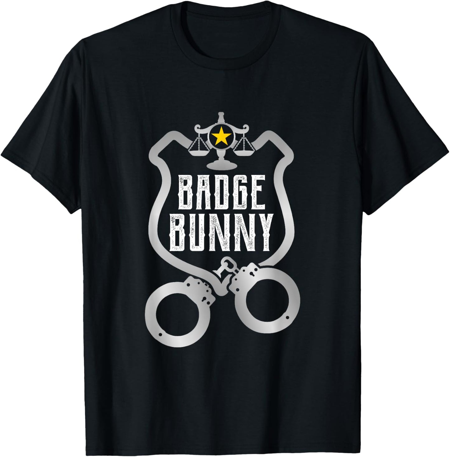 Funny Badge Police Hand Cuffs Bunny Law Enforcement T-Shirt - T-Shirt | Black