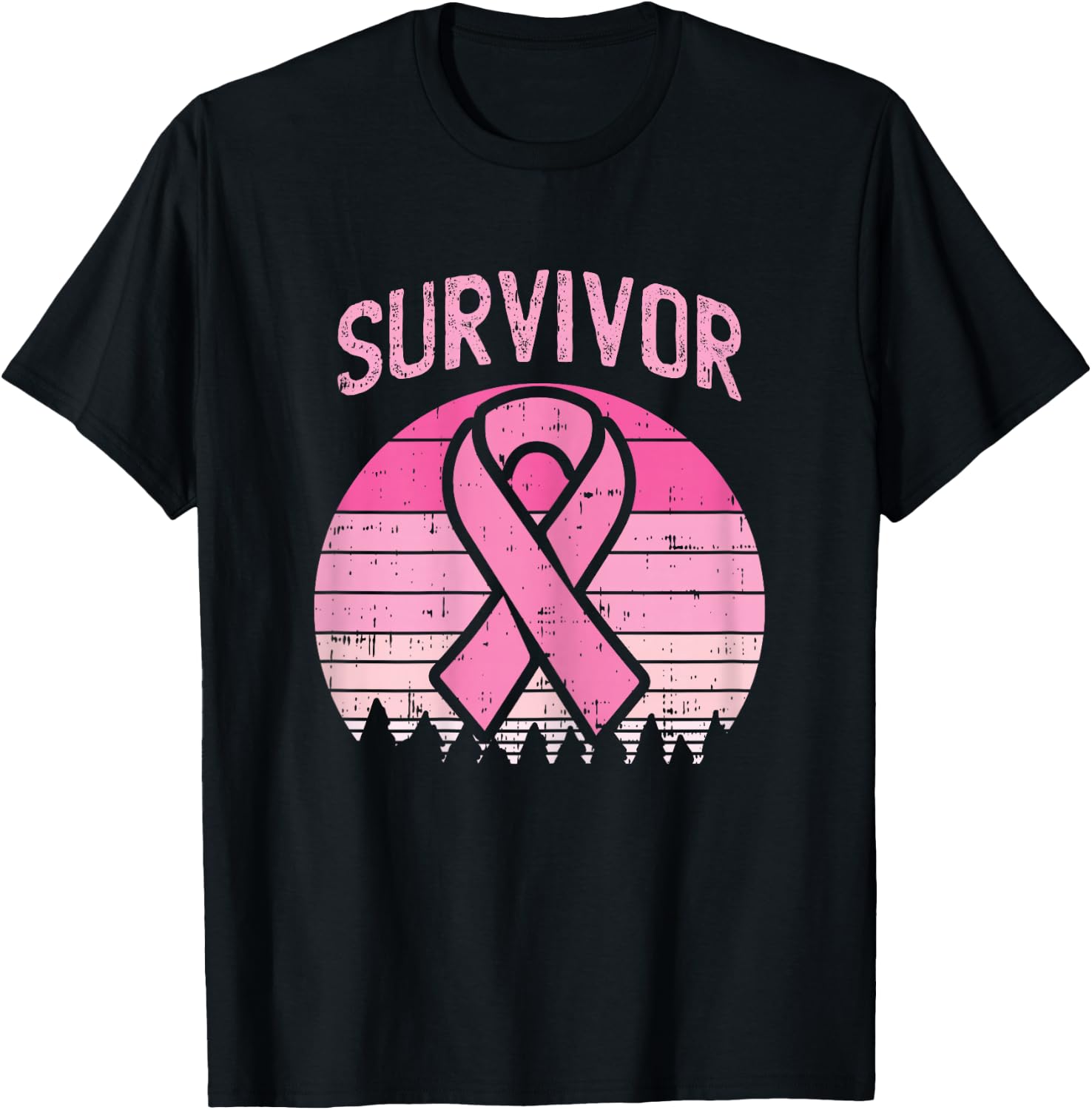 Survivor Retro Breast Cancer Pink Ribbon Awareness Women T-Shirt - T-Shirt | Black