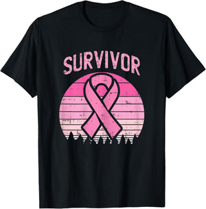 Survivor Retro Breast Cancer Pink Ribbon Awareness Women T-Shirt - T-Shirt | Black