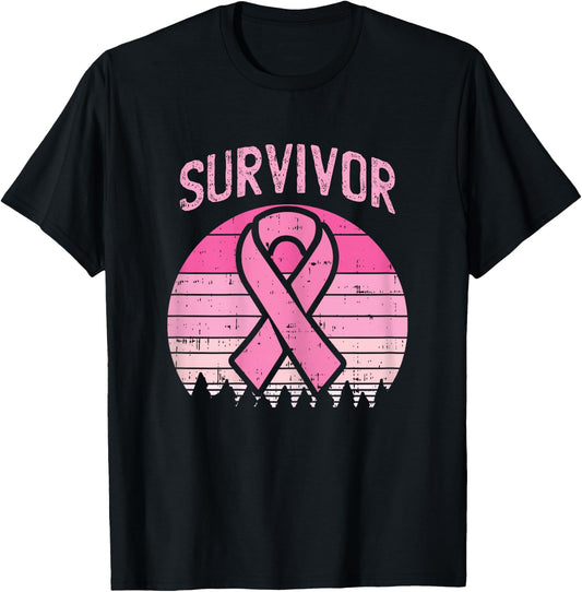 Survivor Retro Breast Cancer Pink Ribbon Awareness Women T-Shirt - T-Shirt | Black