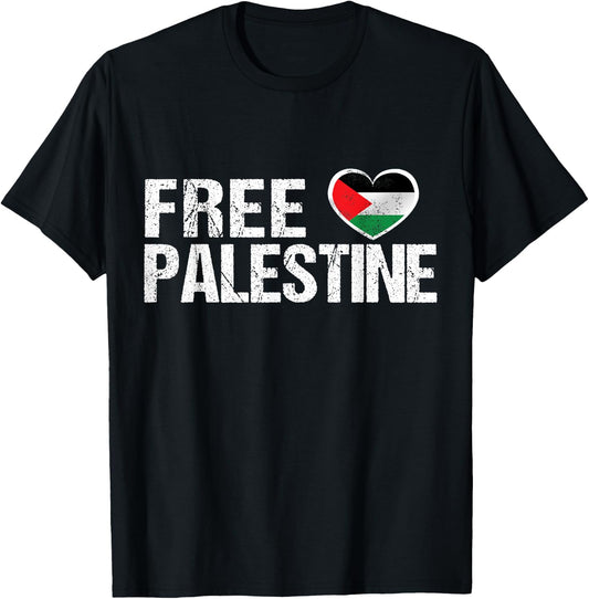 Palestine Flag Heart Free Palestine T-Shirt - T-Shirt | Black