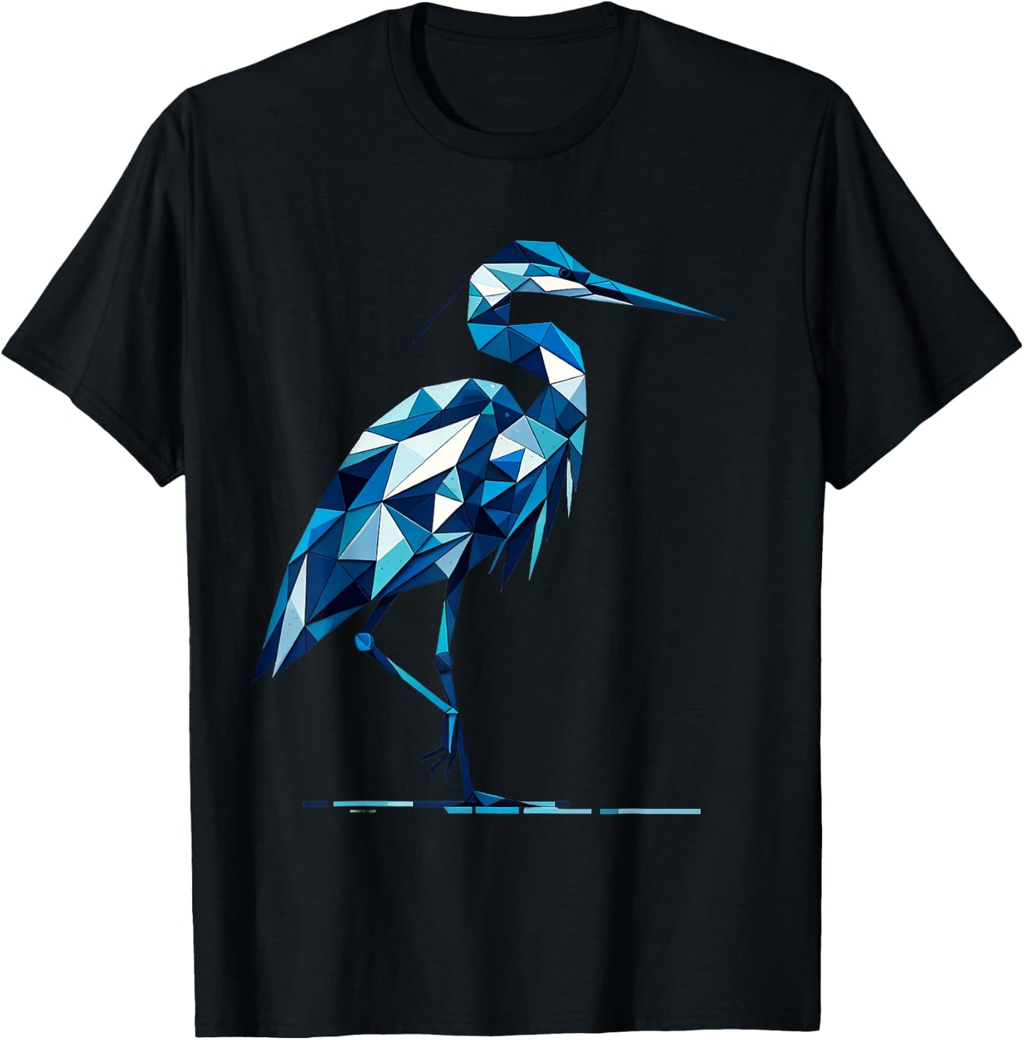 A Geometric Great Blue Heron - Unique Bird Art Design T-Shirt - T-Shirt | Black