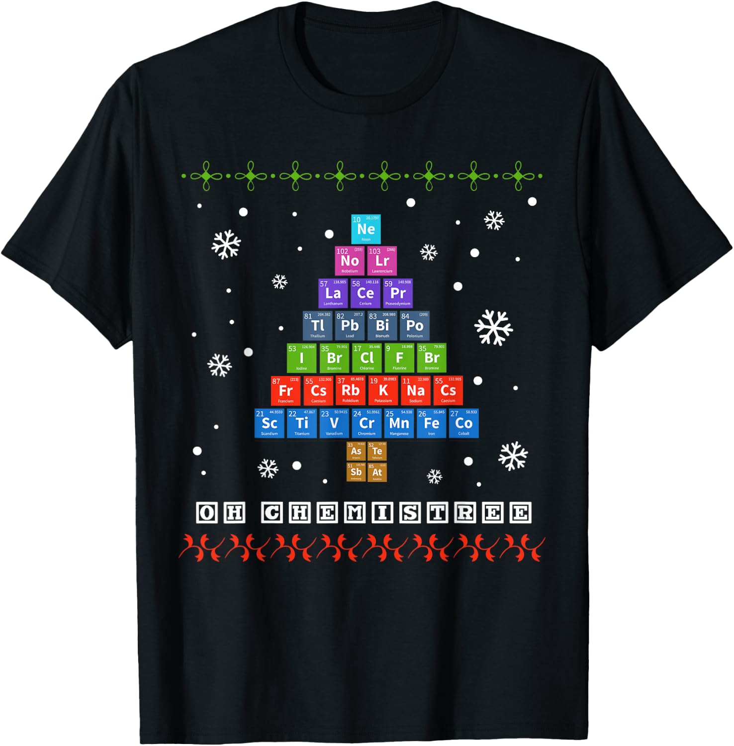 Oh Chemistree Periodic Table Shirt Science Christmas Costume T-Shirt - T-Shirt | Black