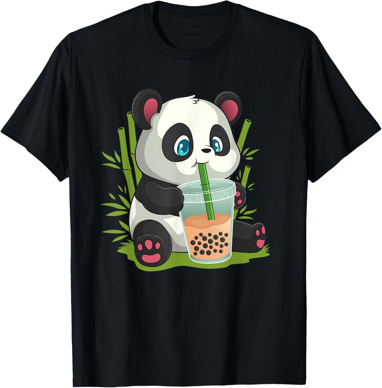 Kawaii Cute Anime Panda Otaku Japanese Bubble Boba T-Shirt - T-Shirt | Black