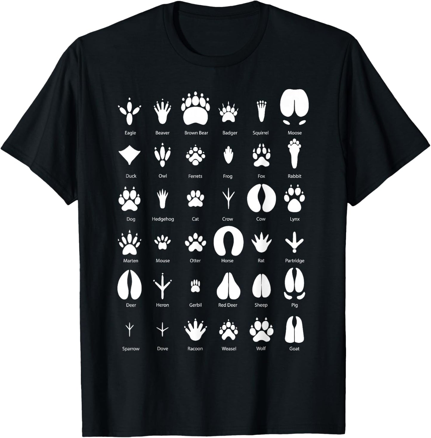 Animals of the Forest Footprint Collection Gift T-Shirt - T-Shirt | Black