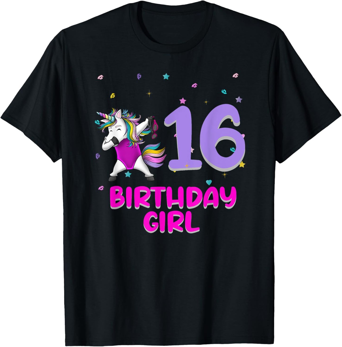 Unicorn Swimsuit 16th Birthday Girl Love Funny 16 Years Old T-Shirt - T-Shirt | Black