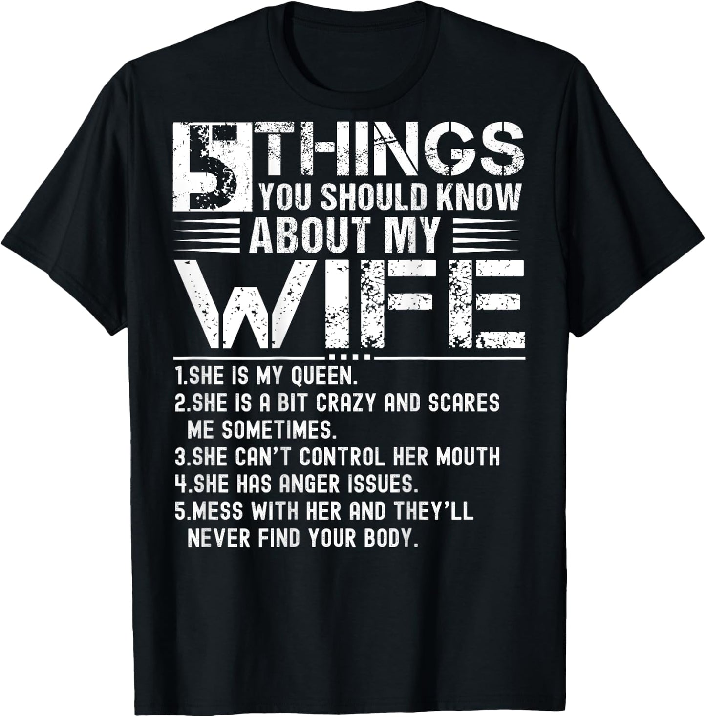 5 Things You Should Know About My Wife (On Back) husband T-Shirt - T-Shirt | Black
