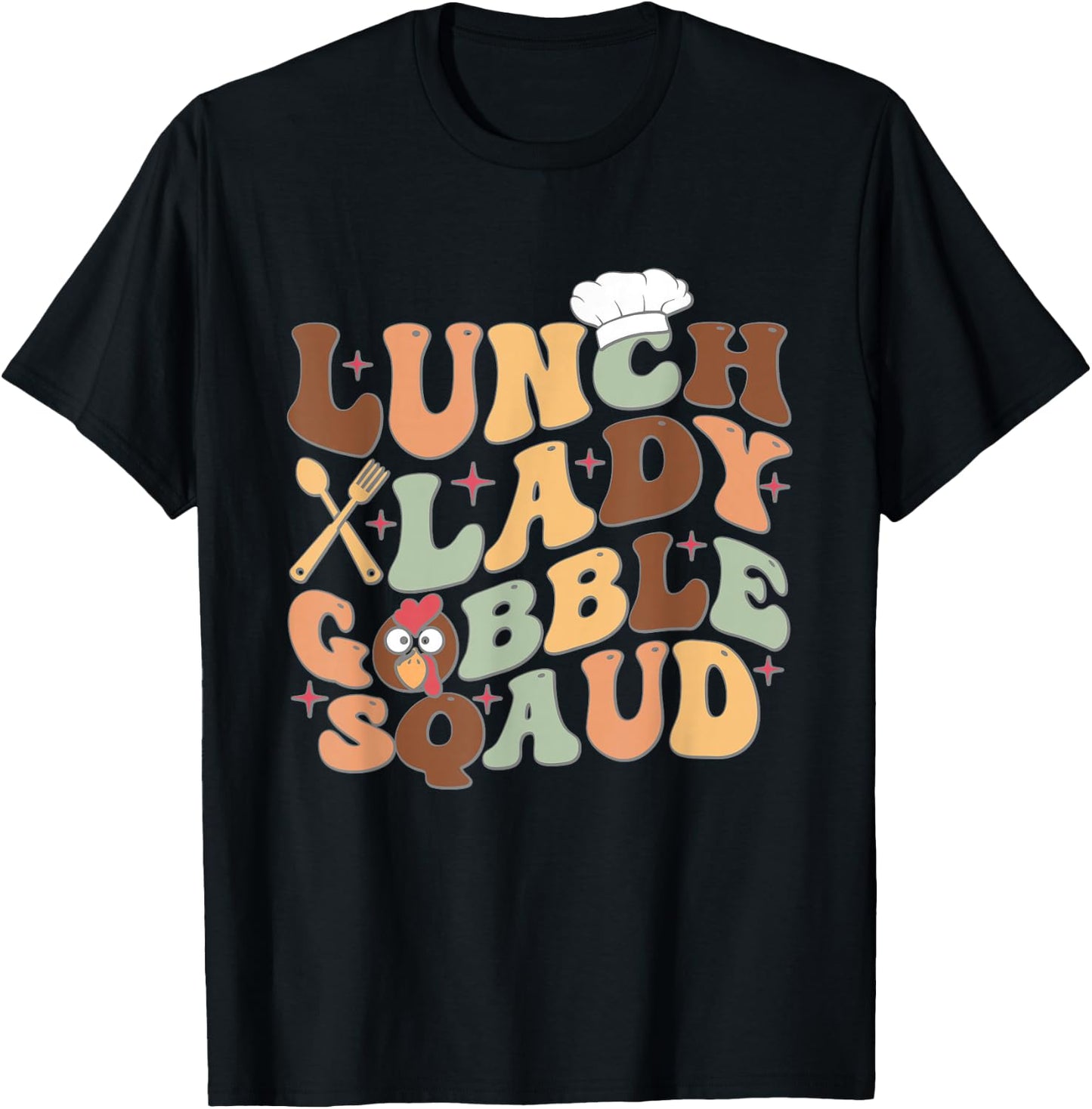 Lunch Lady Gobble Squad Thanksgiving Turkey Lunch Lady T-Shirt - T-Shirt | Black