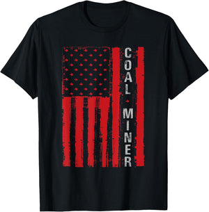 Distressed American Flag Coal Miner Mining Proud Men Gifts T-Shirt - T-Shirt | Black