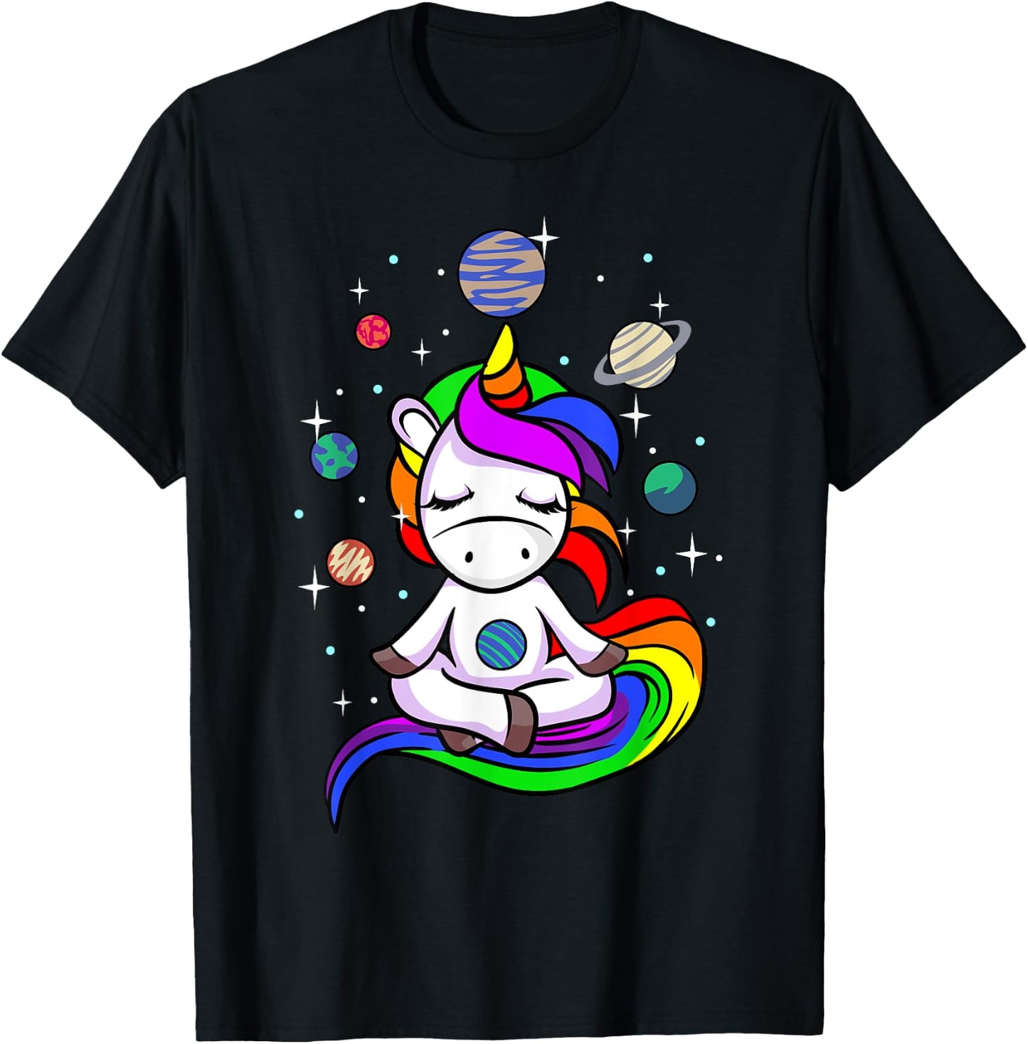 Meditating Unicorn | Buddhist Yoga Meditation Galaxy Space T-Shirt - T-Shirt | Black
