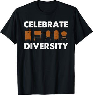 Funny Grilling BBQ Smoker Gift Men Women Celebrate Diversity T-Shirt - T-Shirt | Black