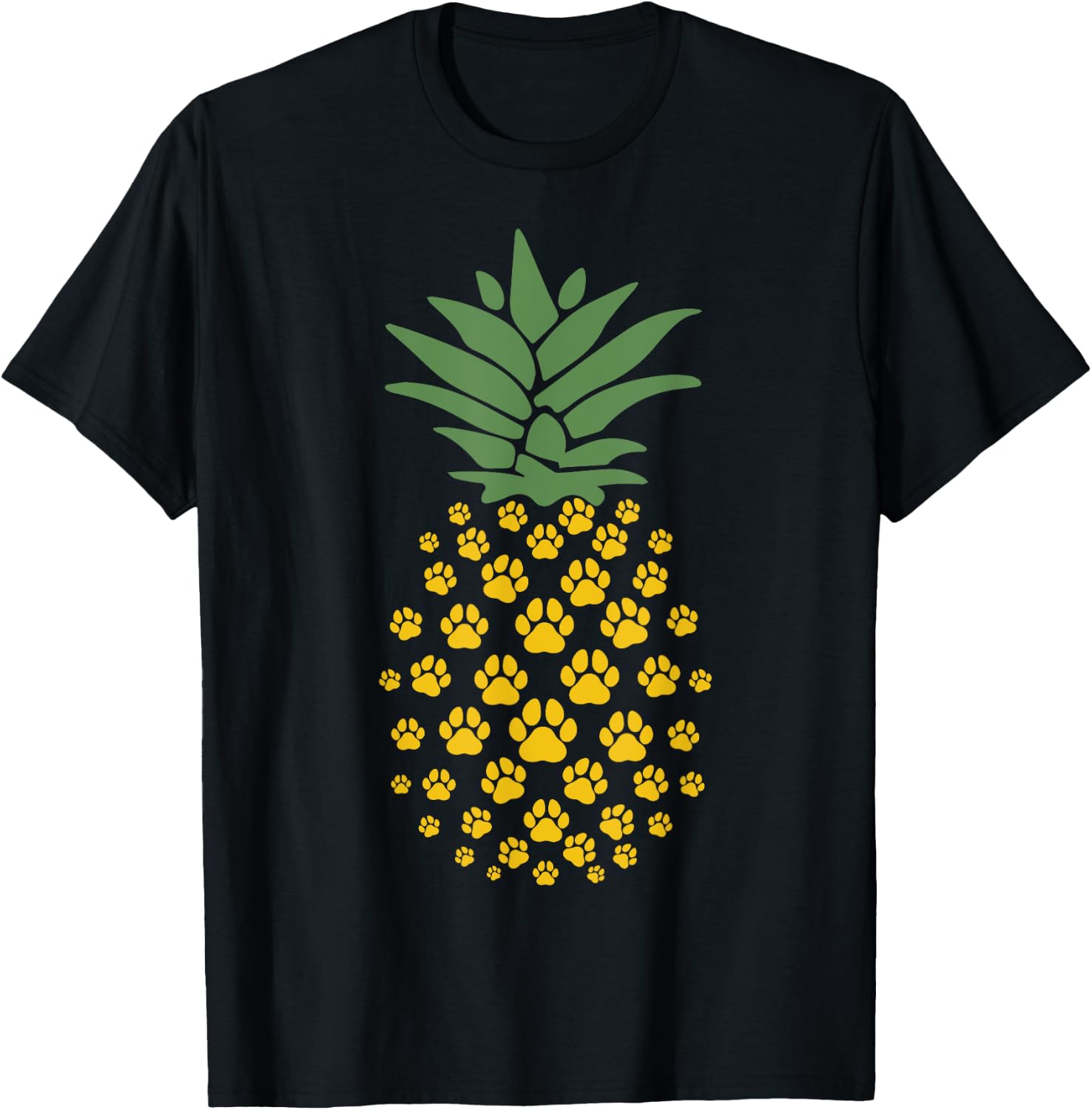 Hawaiian Island Pineapple Dog Paw Print, Dog Lovers Gift T-Shirt - T-Shirt | Black
