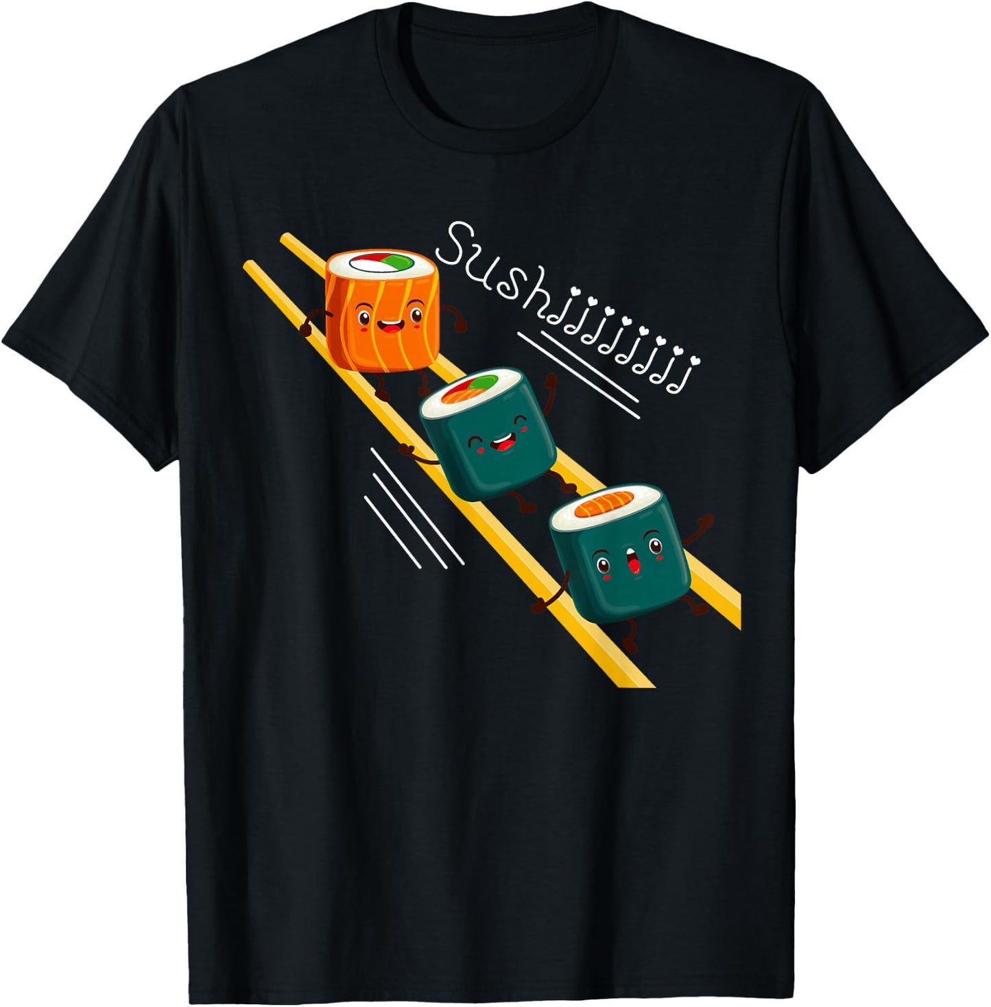 Funny Happy Cute Sushi Anime character Kawaii Japaneses Food T-Shirt - T-Shirt | Black