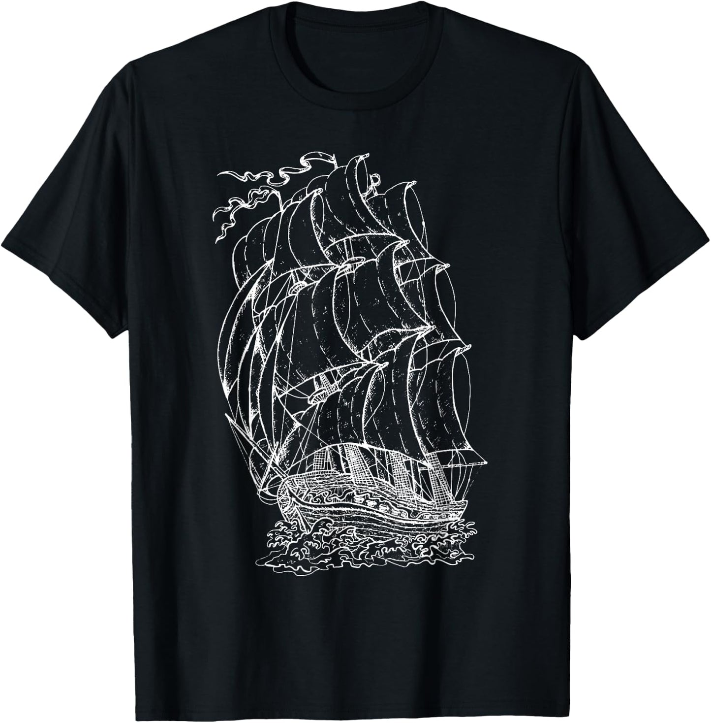 Pirate Ship Vintage Retro Nautical Sailing Boat Captain T-Shirt - T-Shirt | Black