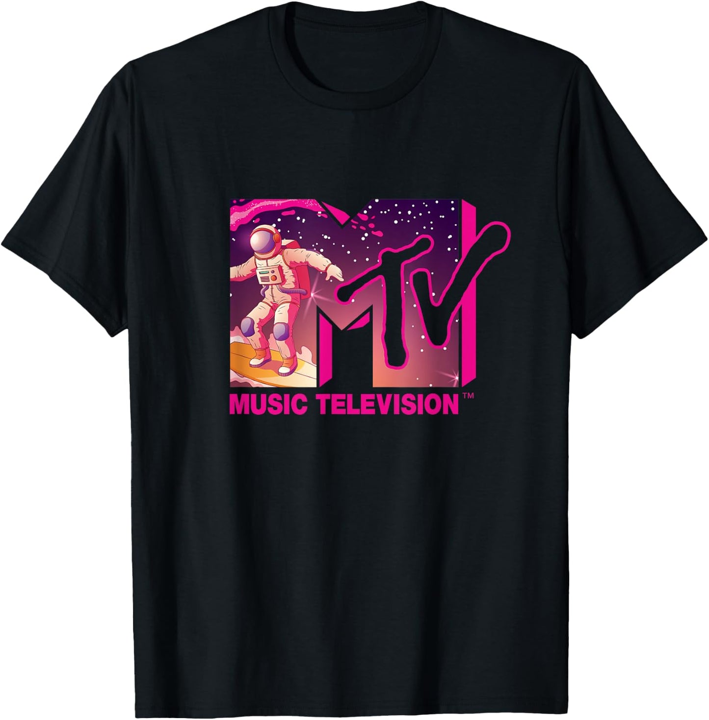 Mademark x MTV - Official MTV Logo - Surfing Astronaut in Space T-Shirt - T-Shirt | Black