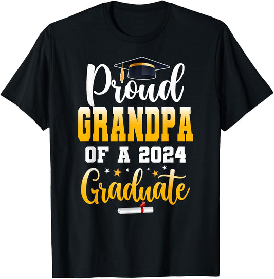 Proud Grandpa Of A Class Of 2024 Graduate Senior Grandpa T-Shirt - T-Shirt | Black