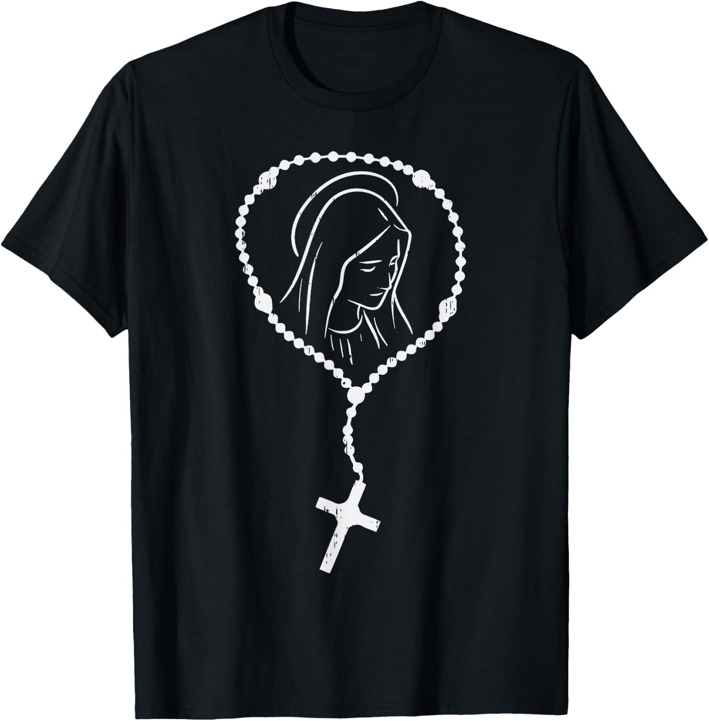 Rosary Virgin Mary God Jesus Faith Religious Catholic Gift T-Shirt - T-Shirt | Black