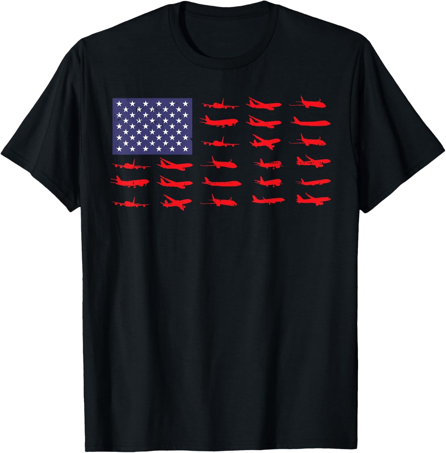 US Flag Airplanes Patriotic Aviation American Pilot Gift T-Shirt - T-Shirt | Black